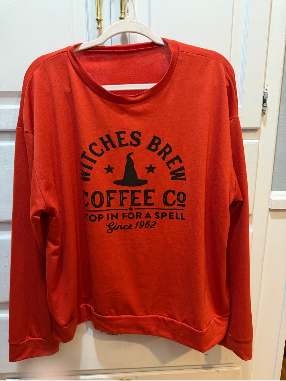 Halloween XXL orange Witch Graphic Print Crew Neck Pullover Sweatshirt Coffee